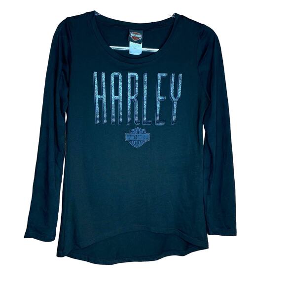 Harley-Davidson Women Medium Tee TShirt Glitter Black Chevron Sleeves El Paso TX - Picture 1 of 8